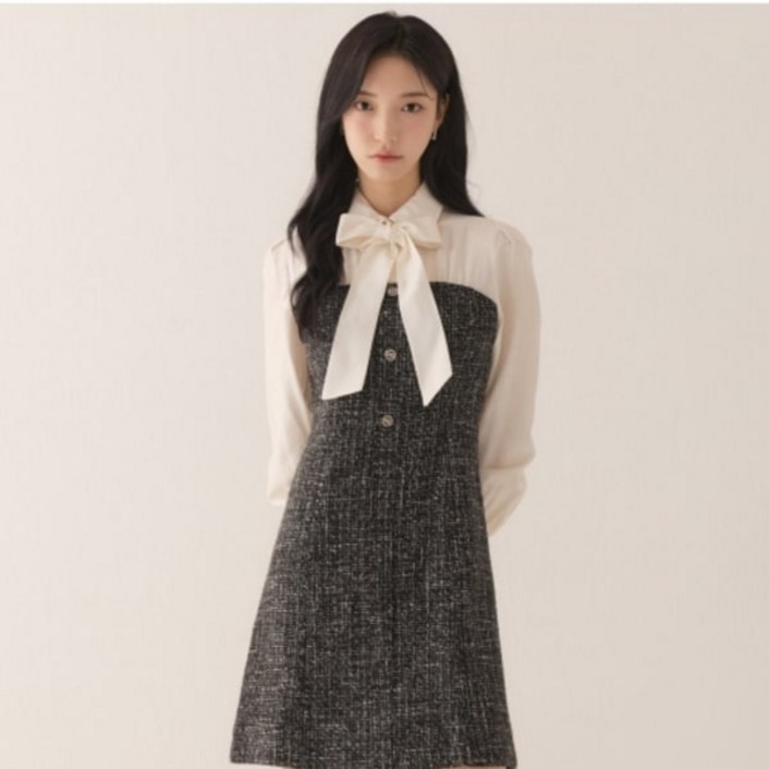 [백화점 정품] 로엠 원피스 (스타필드 안성 ) 배색 트위드 미니원피스(2colors)_RMOWE12R16