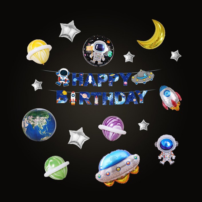 [파티지] 캐릭터 생일풍선세트 모음 피카츄 티니핑 스파이더맨 뽀로로, S_A_지구 행성 우주 생일풍선 SET