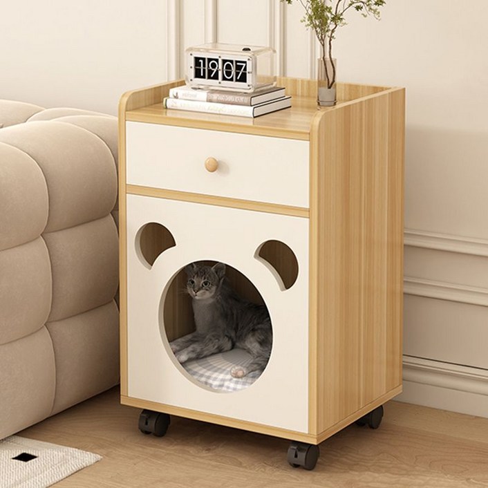 원목 고양이숨숨집 미니 하우스 이동식 캣동굴 협탁형 40x40 월넛