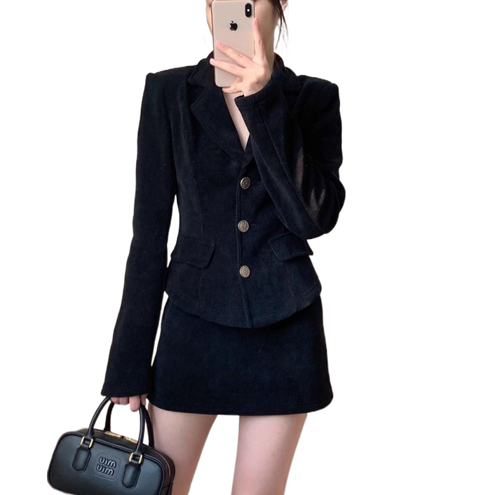 셀럽당 세트 여 추동 기모 패션 정장 코트 슬림핏 스커트 투피스M2858