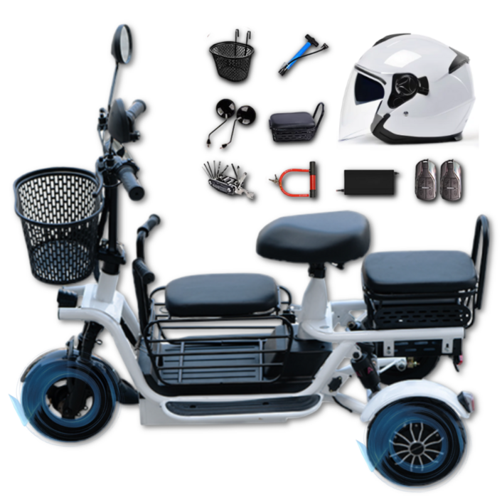 바이크TRA 안전한 세발 전기 자전거 삼륜 전동 어르신 여성용 남녀공용 접이식 짐받이, TRA블랙, 스틸