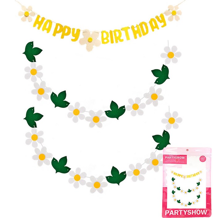 파티쇼 데이지 생일파티 가랜드 + 플라워 가랜드 2p 세트