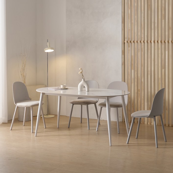 공간사이 루키 세라믹 타원 식탁 + 의자 세트 4인용 1600 방문설치, 아이보리 2P + 그레이 2P, 일반의자 4