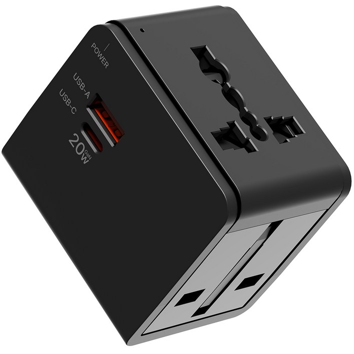 누아트 Gan PD 20W 고속충전 해외 여행용 멀티 어댑터 2포트 C타입  USB 포트 블랙, 1개