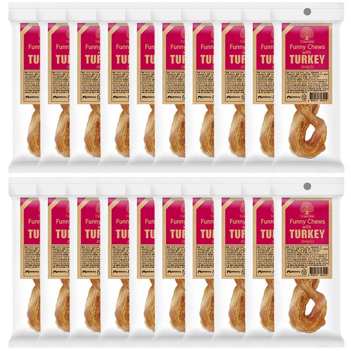 더내추럴 강아지 퍼니츄 간식 스트립 S, 혼합맛칠면조닭고기소힘줄, 13g, 20개