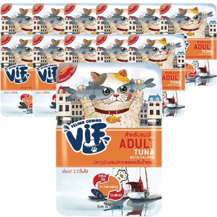 VIF 고양이 어덜트 파우치 간식, 혼합맛참치연어그레이비, 75g, 12개
