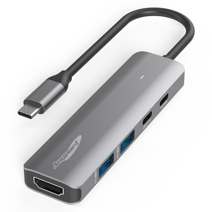 애니포트 5 in 1 C타입 앤 USBA 맥북 삼성 덱스 미러링 멀티포트 USB 허브 APTC560, 그레이 애니포트 5 in 1 C타입 앤 USBA 맥북 삼성 덱스 미러링 멀티포트 USB 허브 APTC560, 그레이