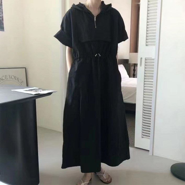 페이퍼먼츠 스트링 집업 포켓 롱 슬릿 원피스 22562