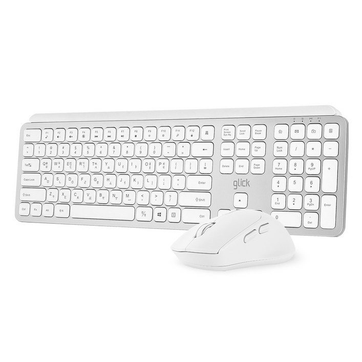 지클릭커 OFFICEPRO 인체공학 펜타 무선 키보드 + 무소음 마우스 세트, 실버 + 화이트, 인체공학, WMK20