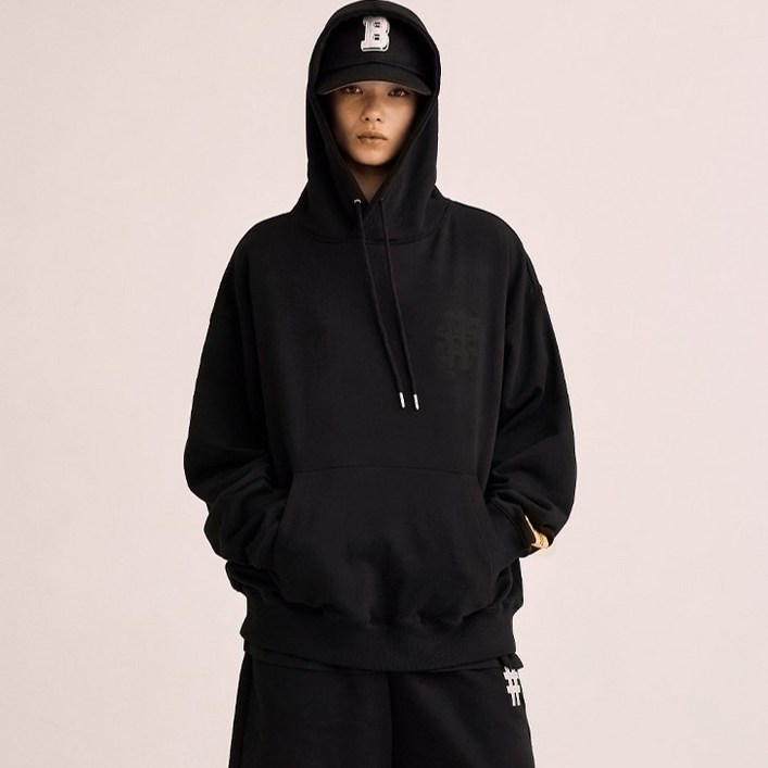 빈트릴 블러 스티치 해시태그 오버핏 후드티 BA241HM002