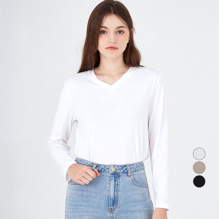 ELLE PARIS 여성용 레이온 브이넥 긴팔 티셔츠 ELLE PARIS 여성용 레이온 브이넥 긴팔 티셔츠