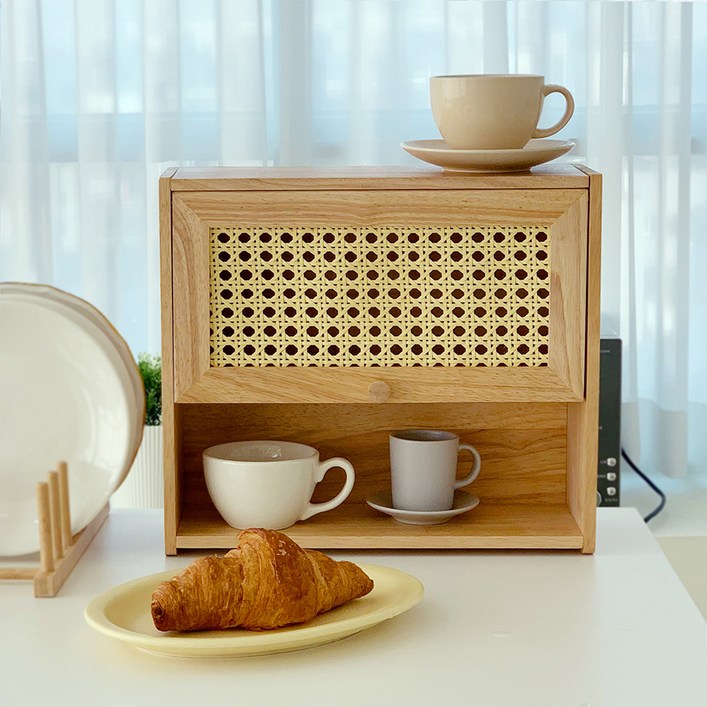 아카시아 우드 라탄 선반장