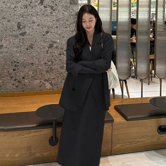 엘쏘 세미 오버핏 투피스 셋업 자켓 롱스커트 세트