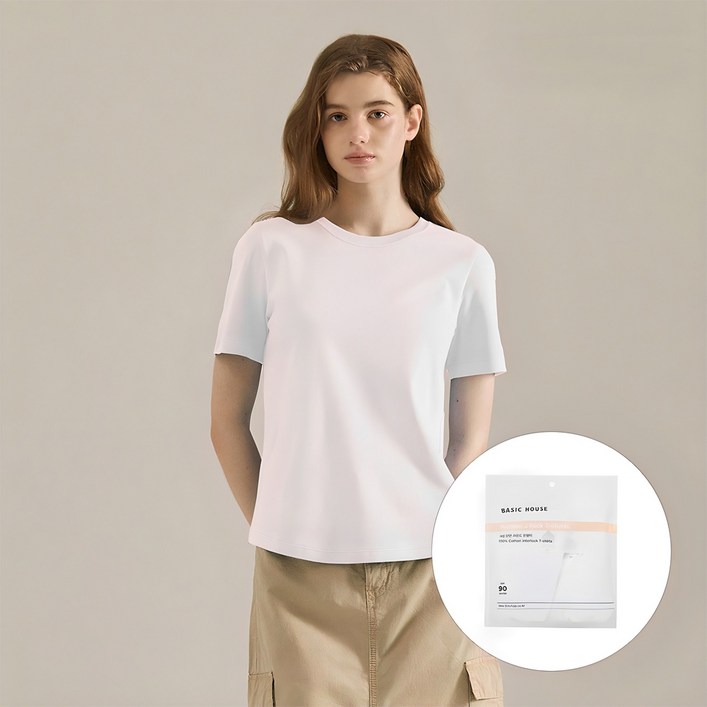 베이직하우스 여성용 통기성 순면 40수 반팔 티셔츠 2팩