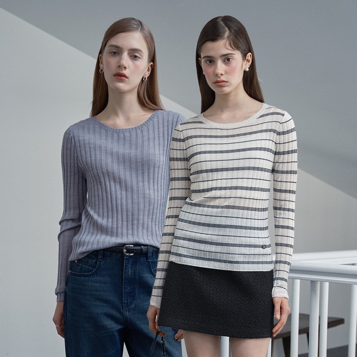 쥬시쥬디 여성용 골지라운드울혼방 니트 2종 세트 JZKT026C