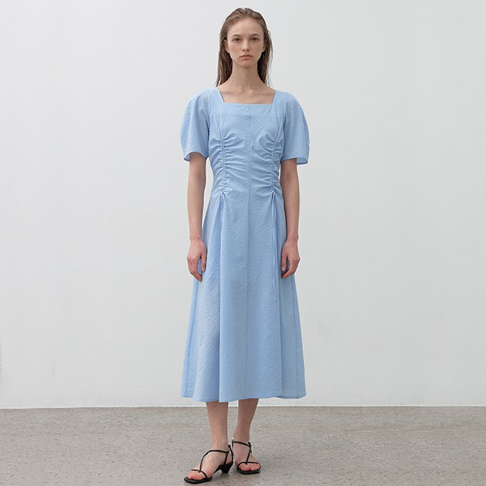 아틀리에나인 여성용 스퀘어 넥 퍼프 롱 드레스 OP-6273