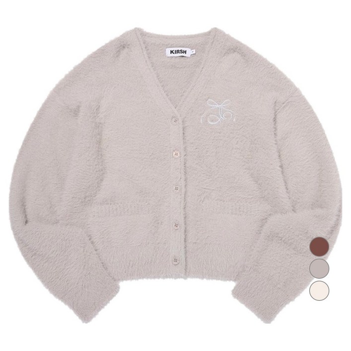 키르시 여성용 리본 체리 루즈핏 헤어리 가디건