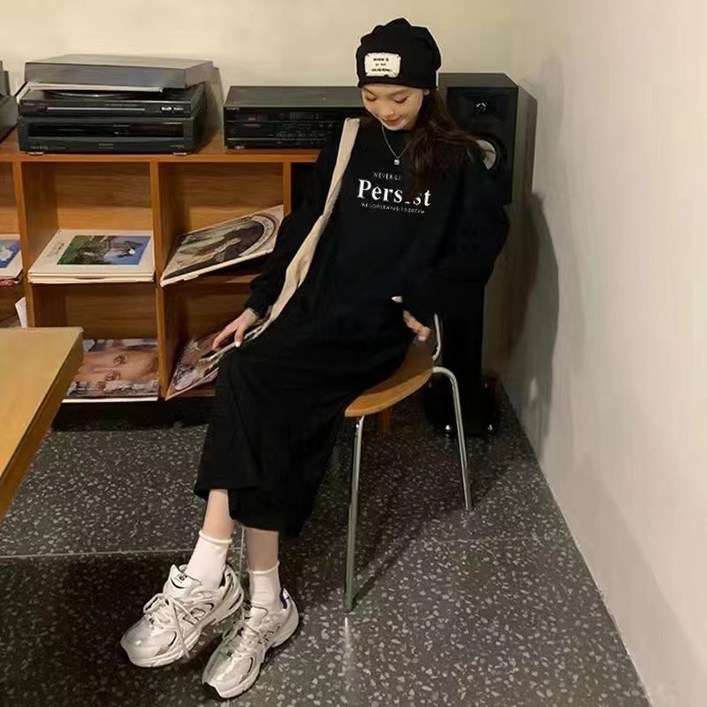 디멜디 여성용 캐주얼 루즈핏 롱기장 레이어드 원피스