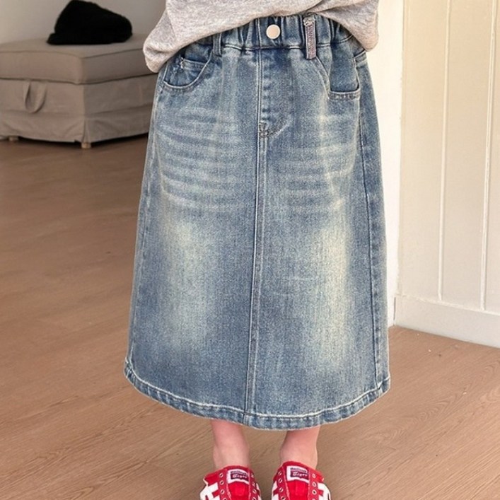 이유몽 아동용 루즈핏 워싱 데님 밴딩 미디 스커트 E6S011