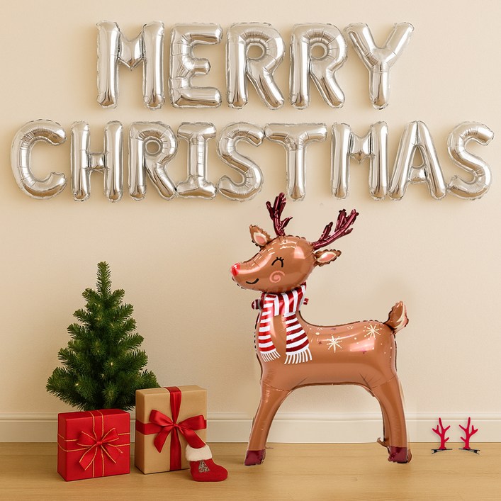 파티쇼 크리스마스 이벤트 레터링 가랜드 실버  루돌프 풍선 세트