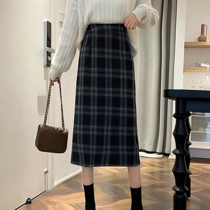 루나걸 여성용 무크헤라 체크 롱 스커트 L25WSK091607