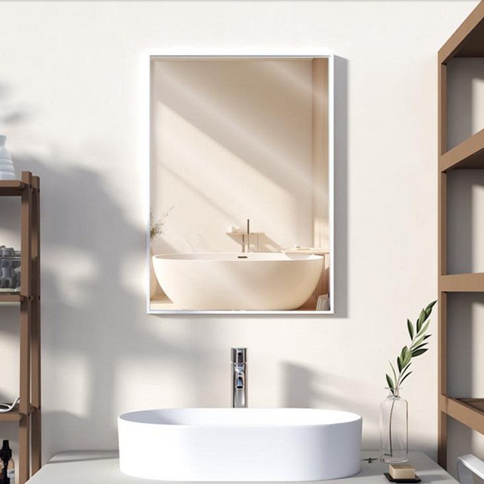 뷰티피크 사각형 화장대 강화안전유리 욕실 거울 510 x 760 mm, 화이트