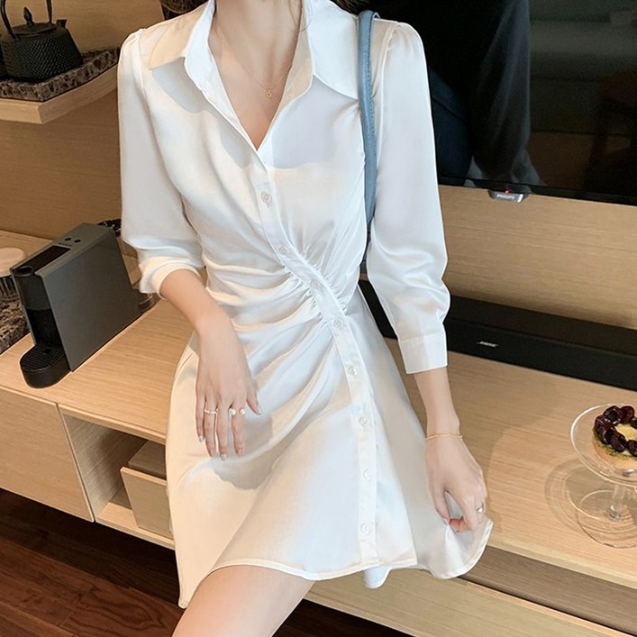 글램디브 레모느 사선 단추 셔츠 미니원피스 AJ0749