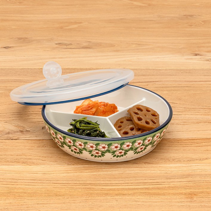 프라카 폴란드풍 원형 3절 나눔 찬통, 피치블로썸, 1개