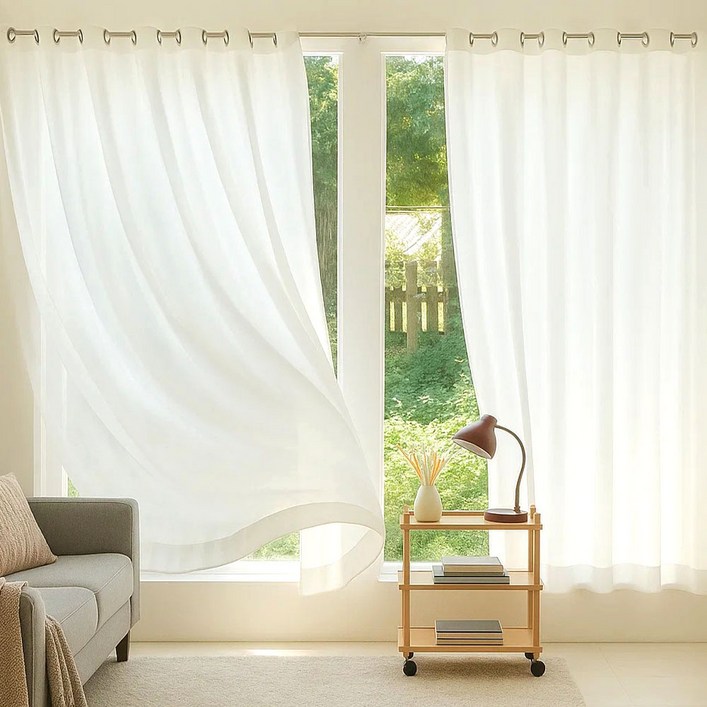 데시뉴 퓨어 쉬폰커튼 아일렛형  커튼끈 세트