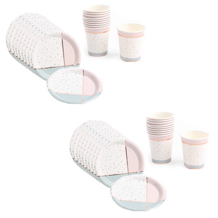 파티해 감성 파티접시 18cm 20p  파티컵 20p 세트 스노우핑크, 1세트