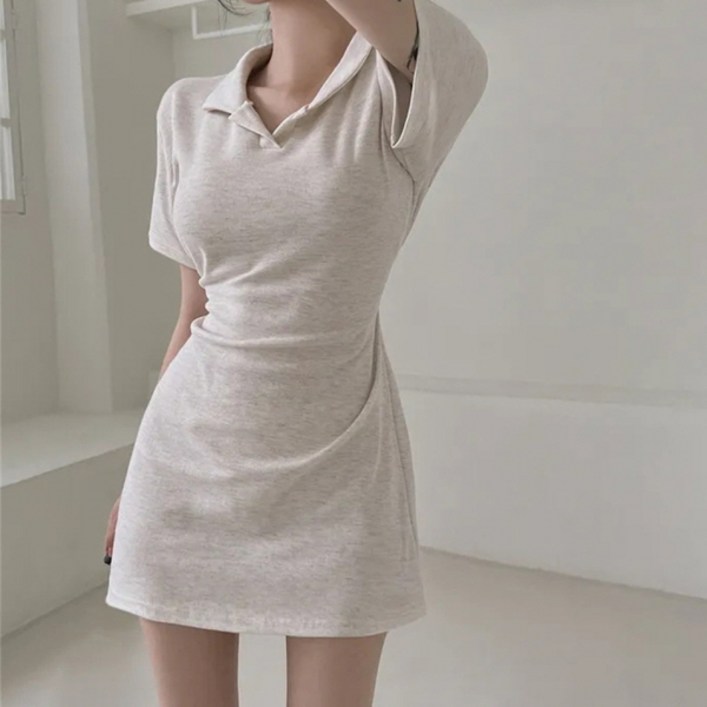 피어니스트 카라넥 날씬 반팔 원피스