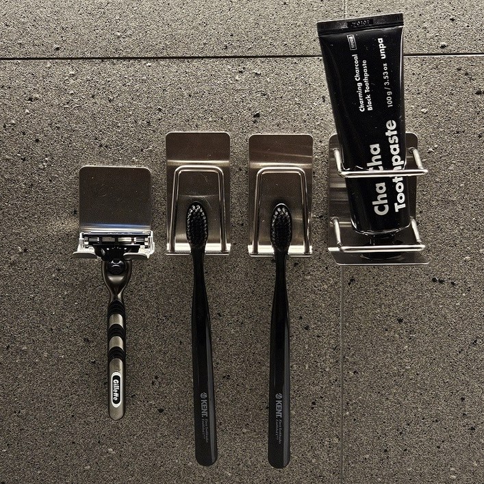 베스트셀 304 올 스텐 칫솔걸이 치약 면도기 걸이 세트, 2인용, 1개