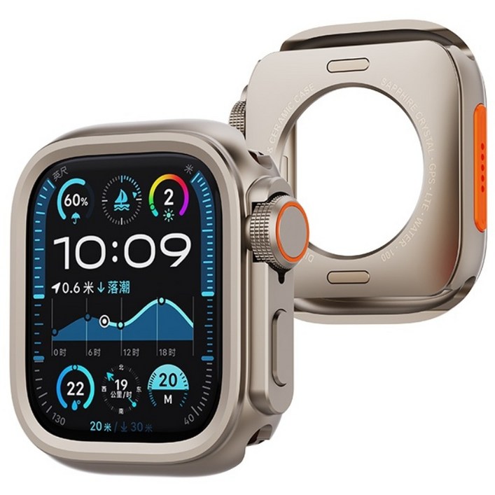 PZOZ 애플워치 호환 메탈 범퍼 케이스 외관을 울트라로 변경, 티타늄골드, 1개