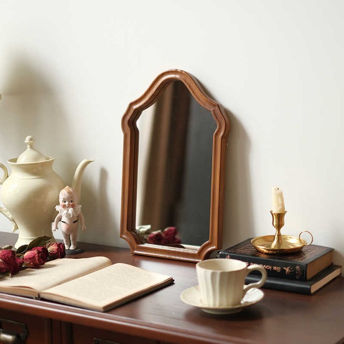 빈티지 원목 벽거울 탁상 벽걸이 스탠드 엔틱 우드 인테리어 거울