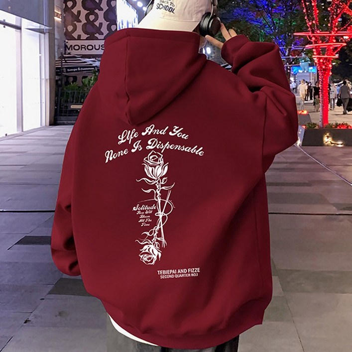 벨베스 남자 오버핏 포인트 프린팅 후드 맨투맨 티 1315