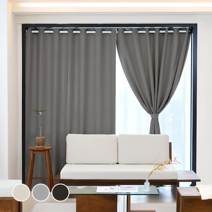 까사마루 무타공 암막커튼 2p  압축봉 세트 아일렛형