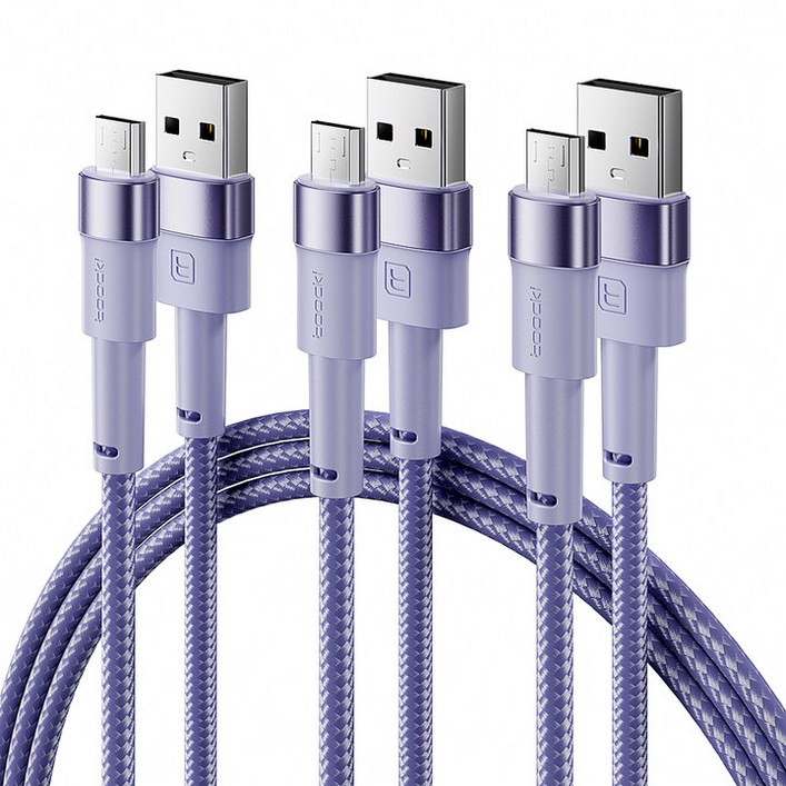 Toocki USB A타입 마이크로 5핀 고속 충전 케이블, 3개, 퍼플, 1m