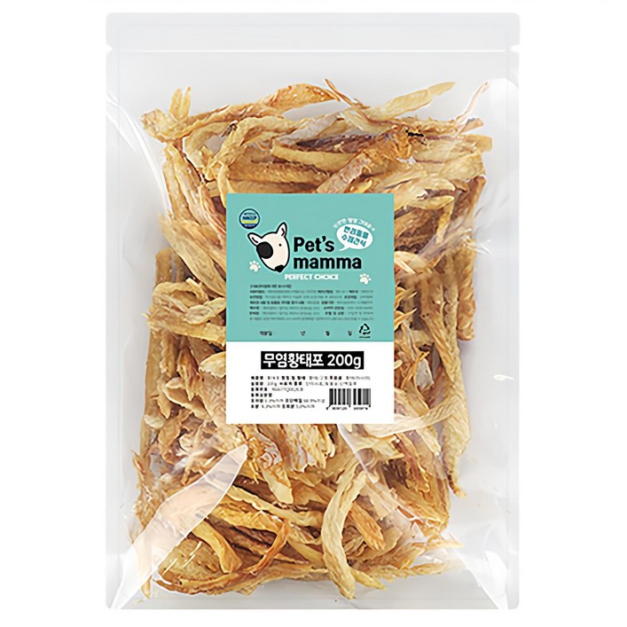 펫츠맘마 반려동물 국내산 수제간식, 무염황태포, 200g, 1개 펫츠맘마 반려동물 국내산 수제간식, 무염황태포, 200g, 1개