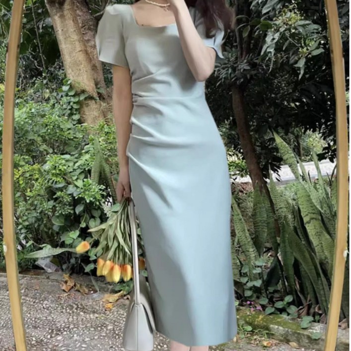 레티고 스퀘어넥 뒷트임 롱 원피스