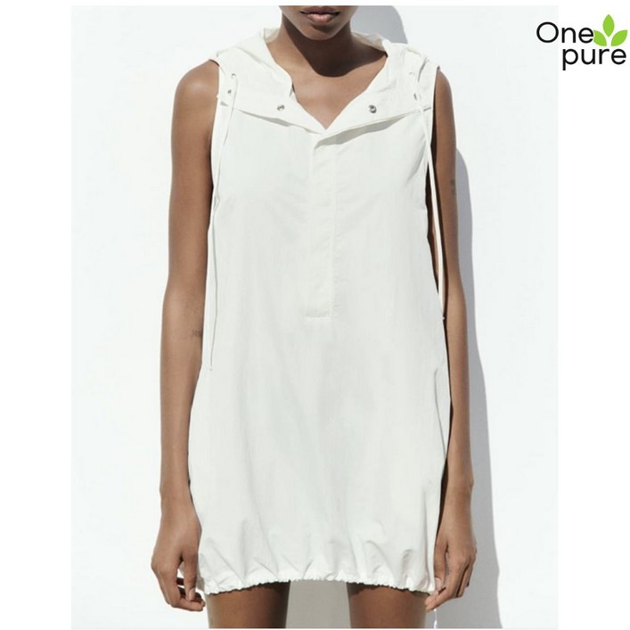 나일론원피스 여름 여성 민소매 브이넥 바스락 후드