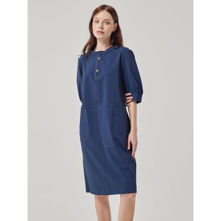 샤트렌 네이비 스티치라인 라운드넥 롱원피스 HCCMOP803