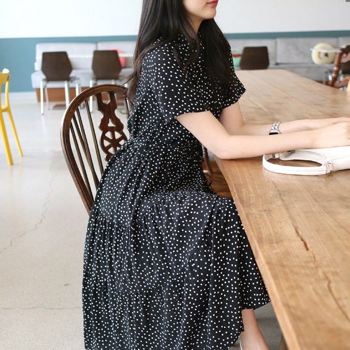 메리앤유 데일리룩 실키한 와이넥카라 패턴원피스