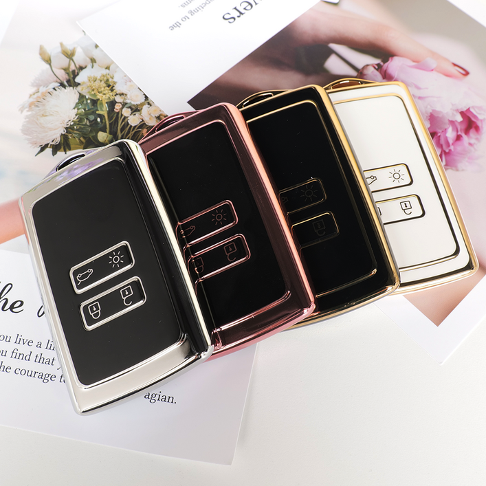 바이어블 르노삼성 호환 자동차 tpu 스마트키 키케이스 키홀더 4버튼, 블랙실버 VATA43