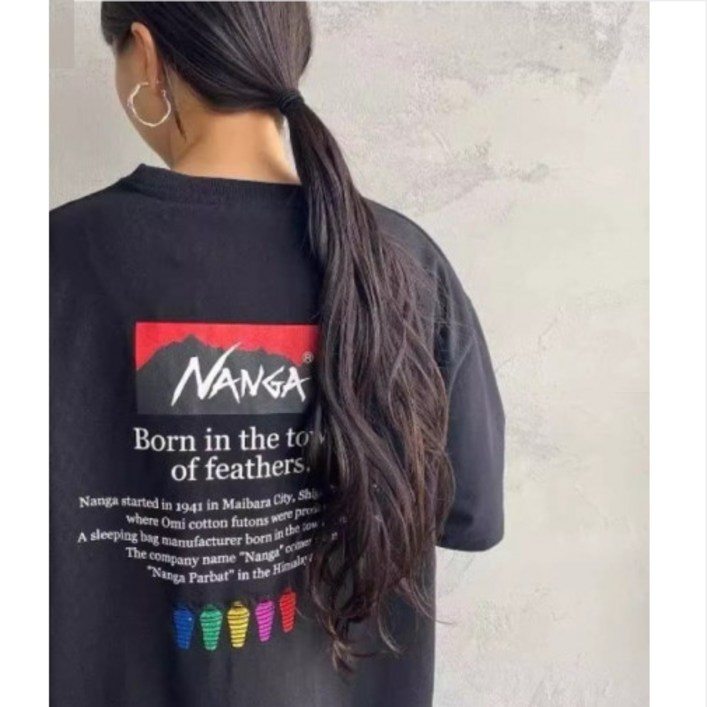 NANGA 당일배송난가 에코 면100 오버핏 침낭 자수 로고 면 티셔츠
