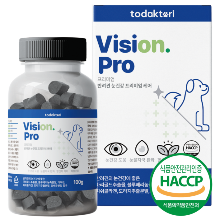 토닥토리 강아지 눈 영양제 루테인 100정 눈건강 눈물자국 제거 간식형 전견종