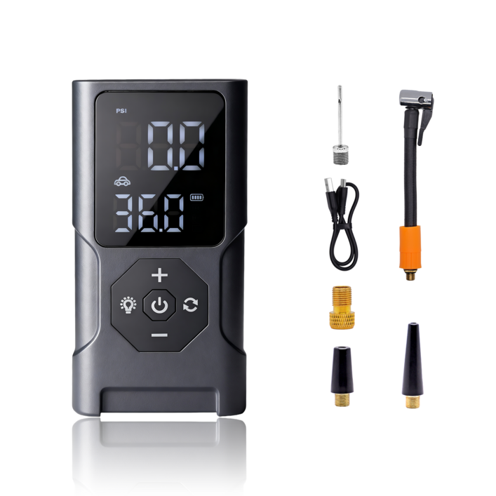 휴대용 무선 공기 주입기 풀세트 LED손전등보조배터리자동차구기류자전거 오토바이 다용도 에어 펌프, black, 1개