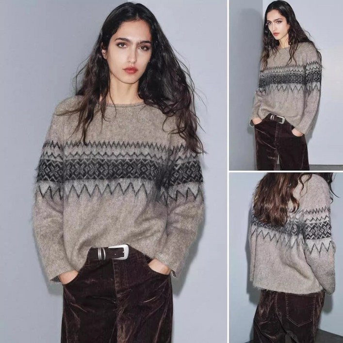 자라 신상 자카드 니트 풀오버 스웨터 zara 2025