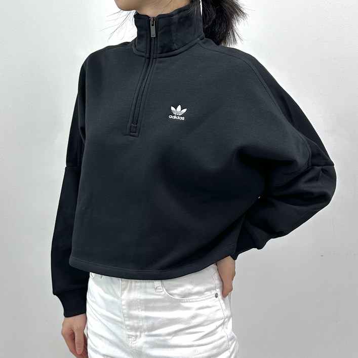 아디다스 OR 여성 스웨트셔츠 하프집업 기모 맨투맨 플리스 오버핏 루즈핏 가오리핏 넉넉한 세미크롭 상의