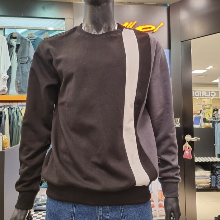 잠뱅이 NC강북 세로절개 배색 세미오버핏 맨투맨티셔츠 AL3WTS605BK