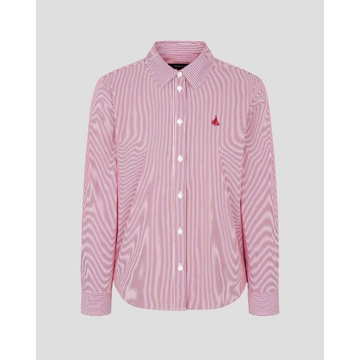 국내매장정품 빈폴 여성 남방 빈폴레이디스 [Essential] 코튼 혼방 스트라이프 슬림핏 셔츠 레드 (BF5164E046)